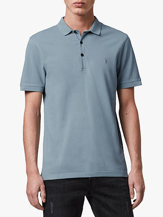 AllSaints Reform Short Sleeve Slim Polo Shirt, Ceramic Blue