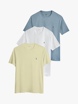 AllSaints Brace Tonic Crew Neck T-Shirt, Pack of 3, Optic White/Blue/Yellow