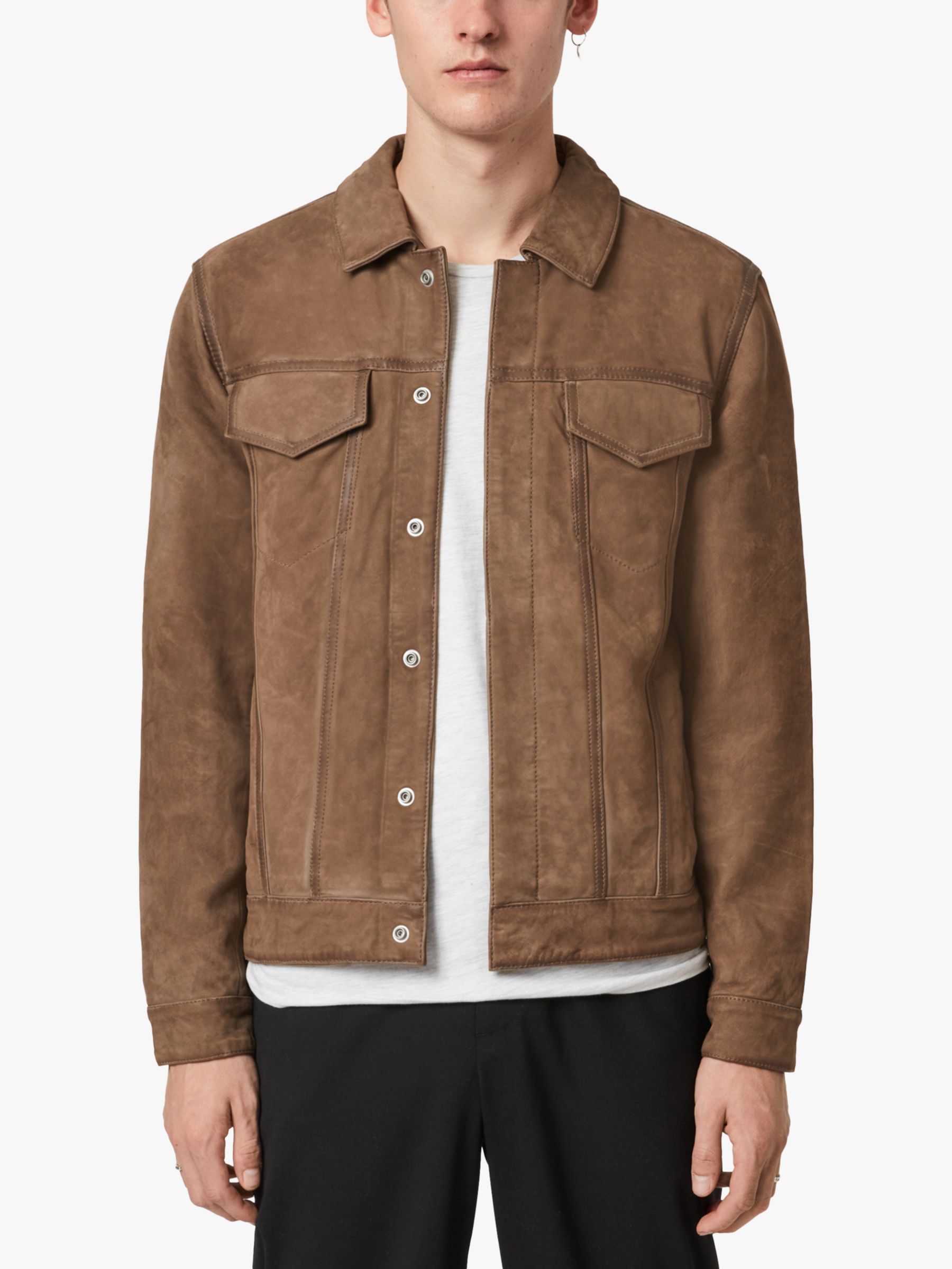 AllSaints Hazel Leather Jacket, Light Grey Vintage