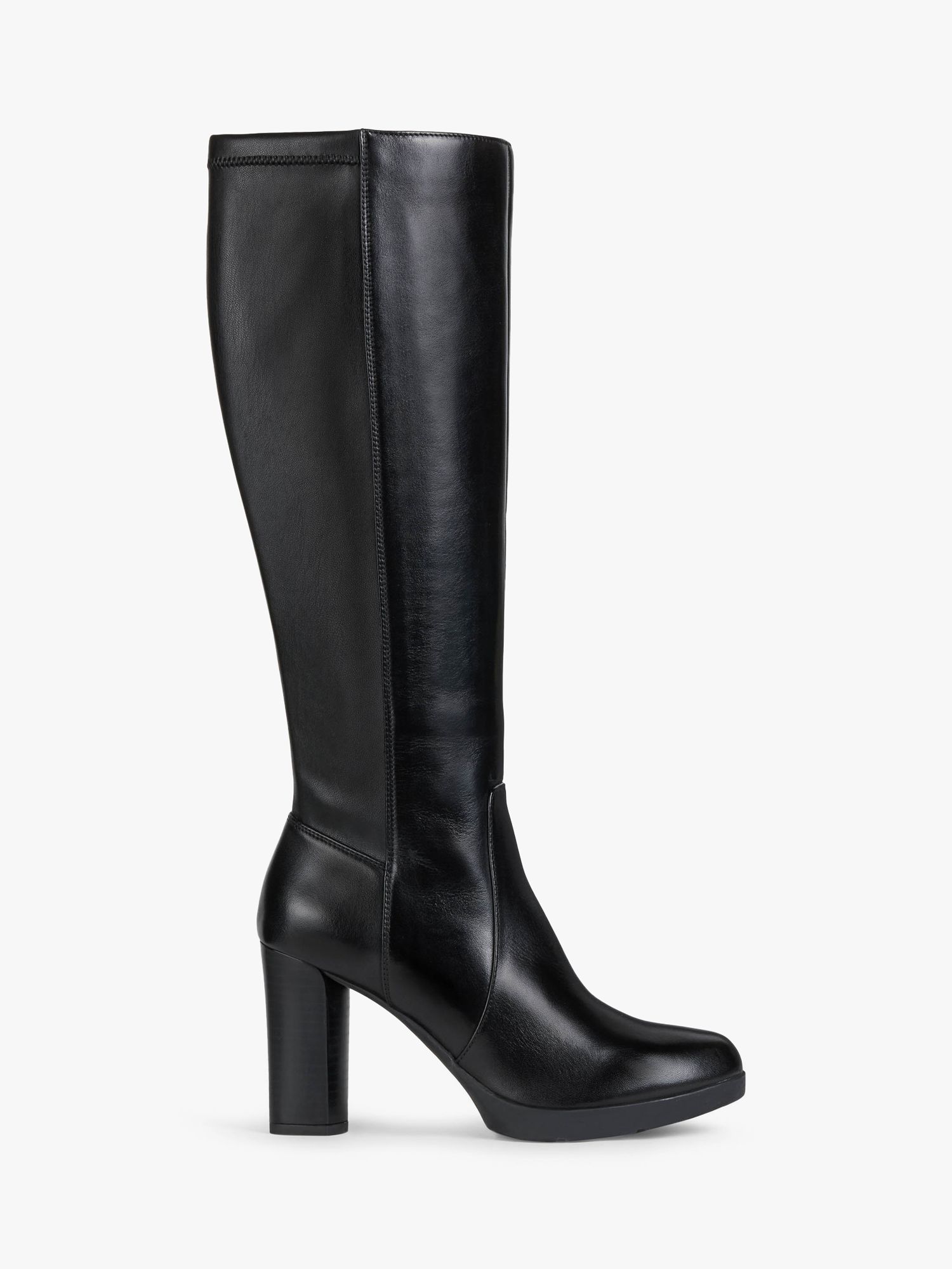 Geox Women's Anylla Block Heeled Leather Knee High Boots, Black