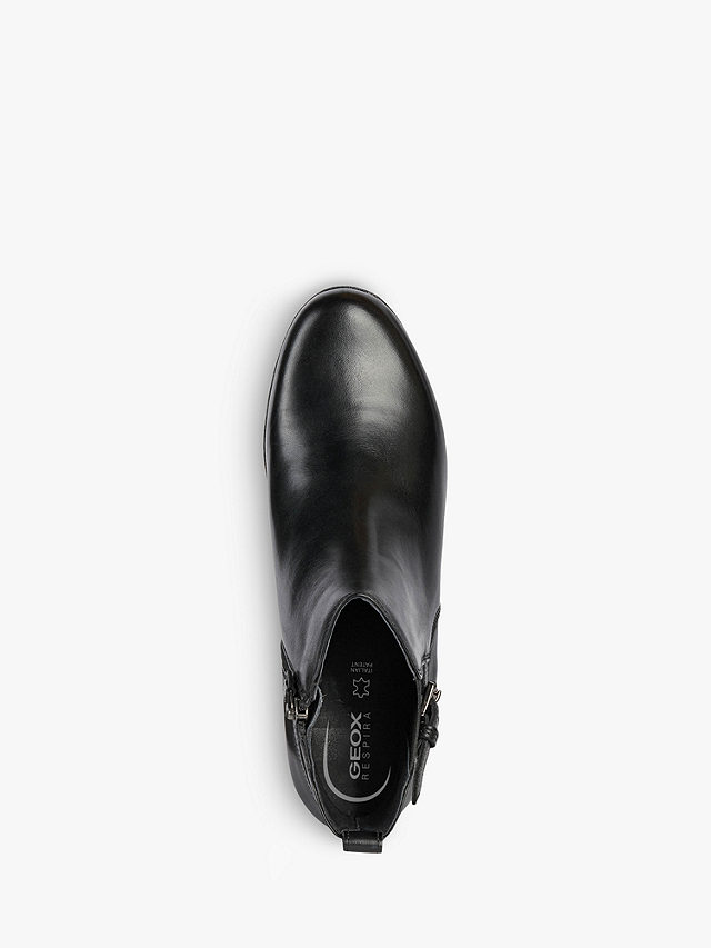 Geox Women's Anylla Leather Wedge Heel Buckle Boots, Black, 3