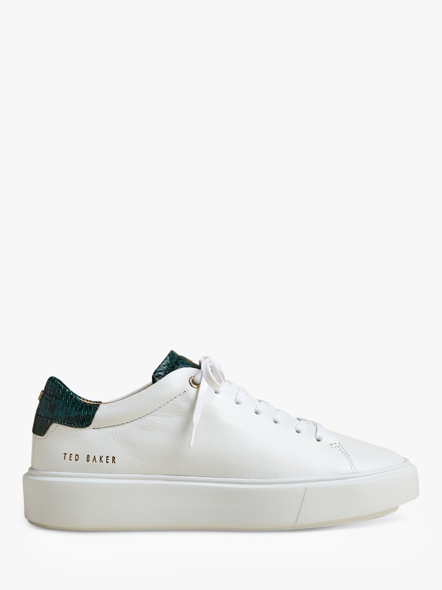 Ted Baker Piixie Leather Lace Up Trainers, White, 3