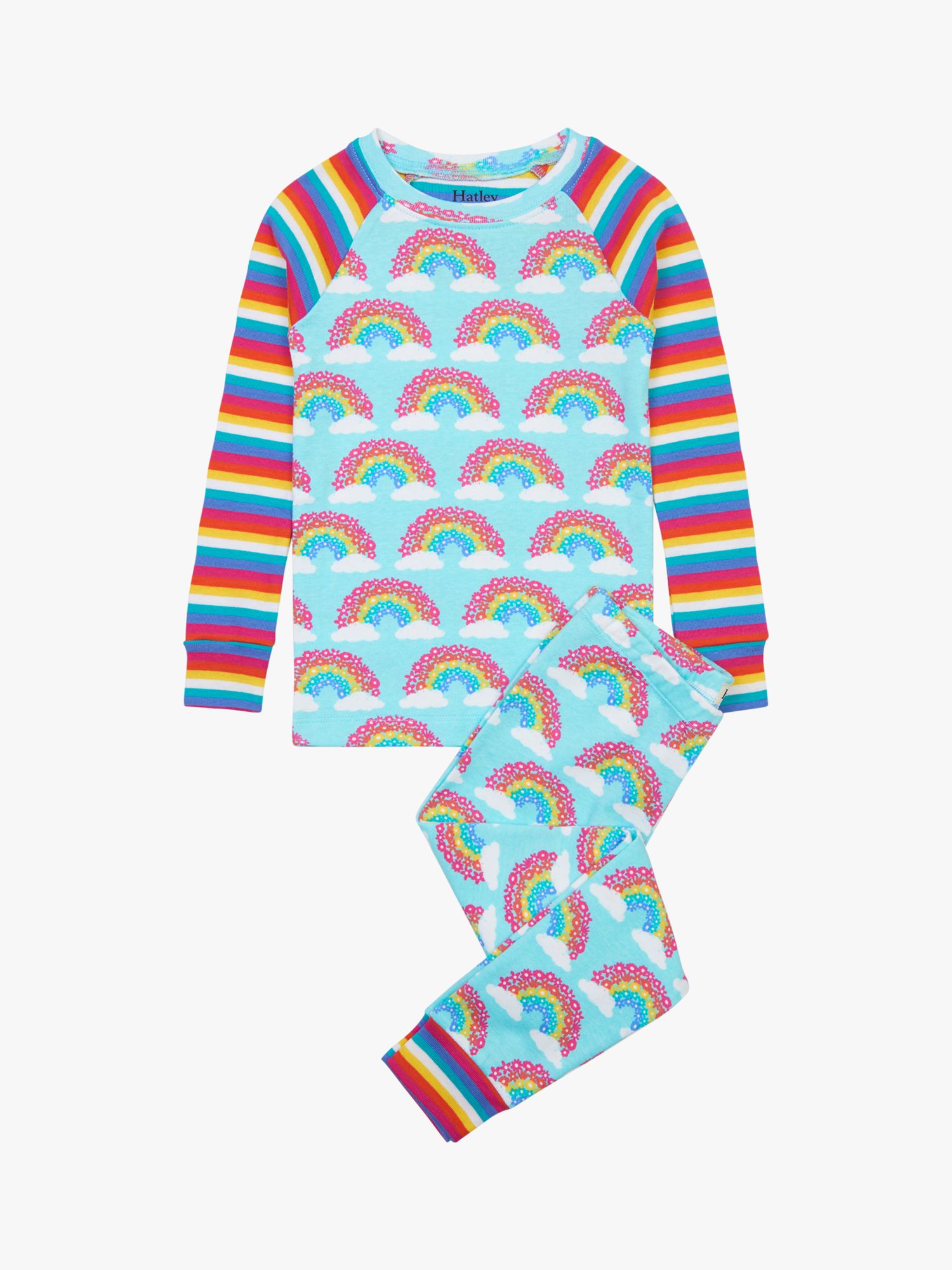 Hatley Girls Organic Cotton Rainbow Print Pyjamas Blue Multi At John Lewis Partners