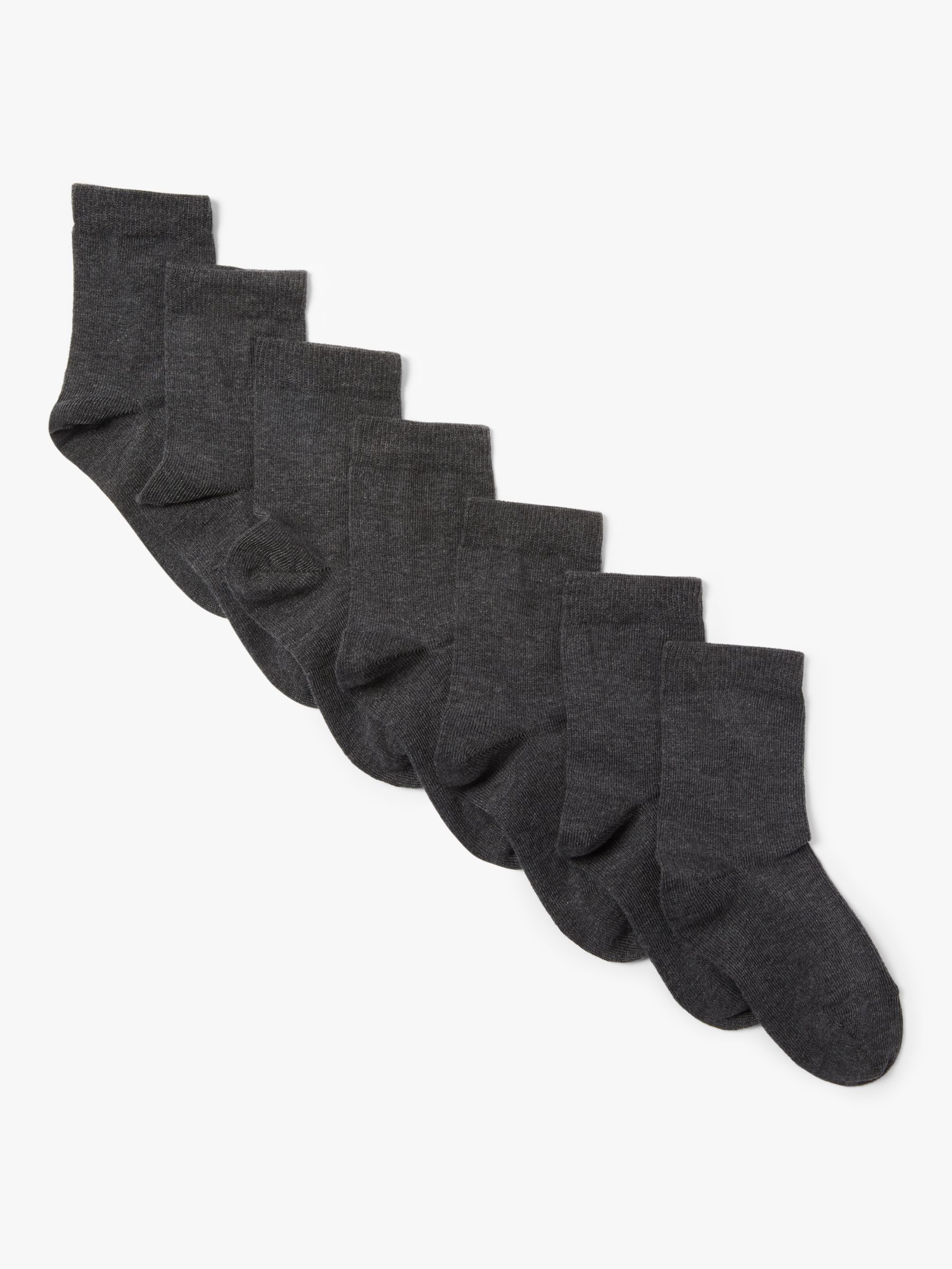 John Lewis Kids' Cotton Rich Socks, Pack of 7, Charcoal, 6-8.5 Jnr
