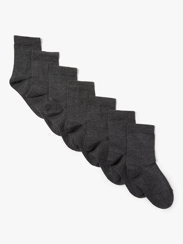 John Lewis Kids' Cotton Rich Socks, Pack of 7, Charcoal