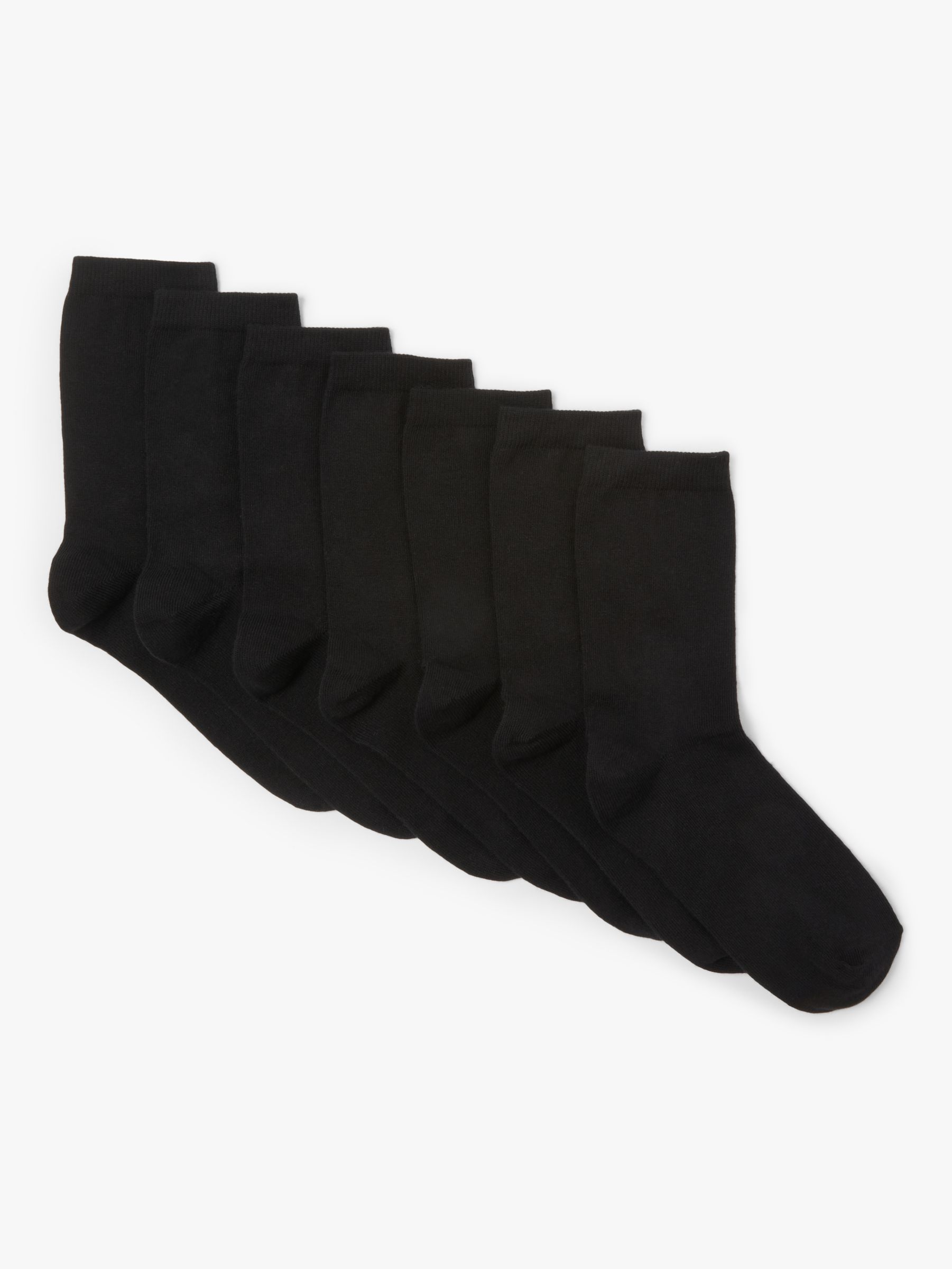 John Lewis Kids' Cotton Rich Socks, Pack of 7, Black, 6-8.5 Jnr