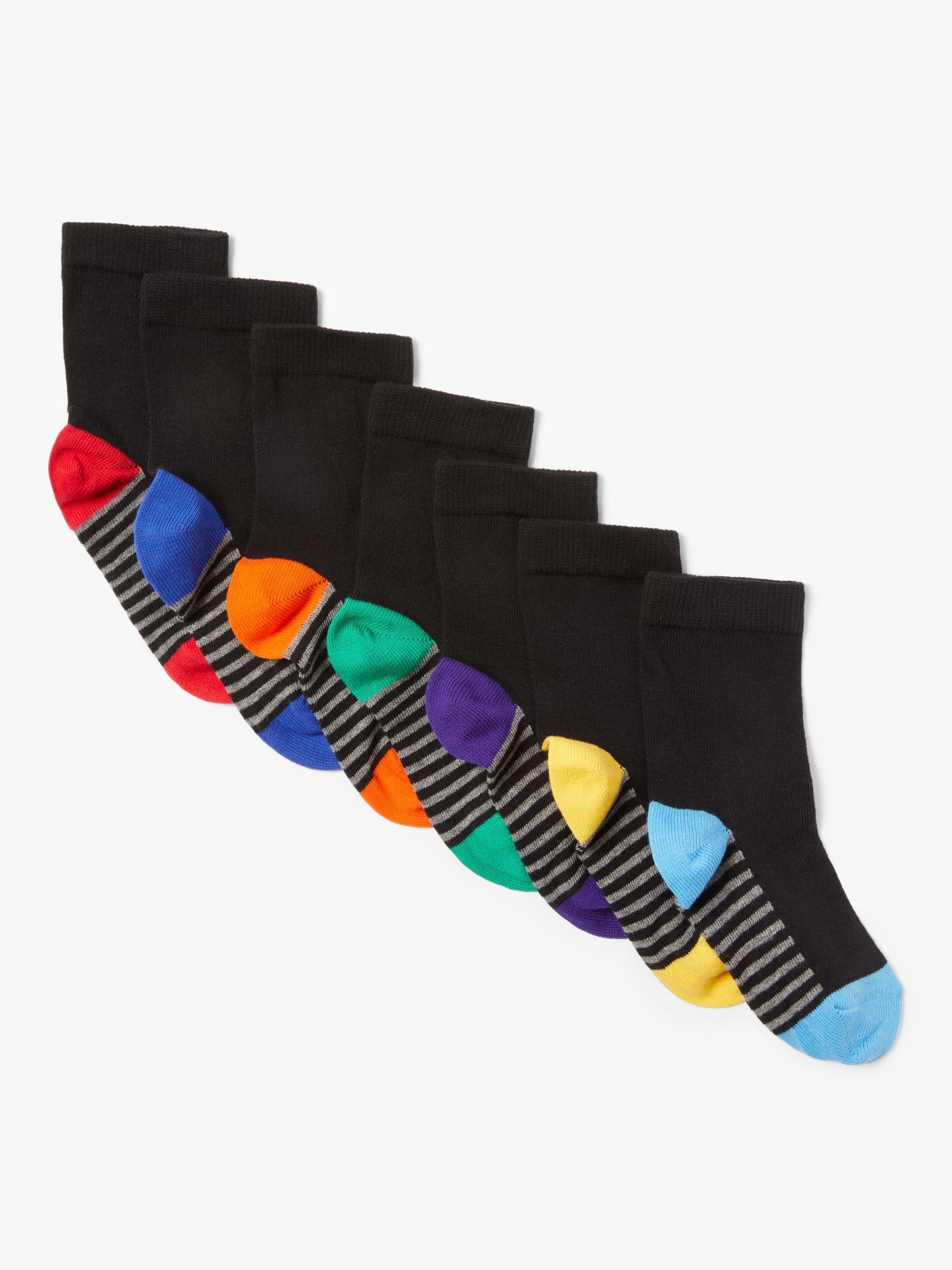 John Lewis ANYDAY Kids' Contrast Heel Socks, Pack of 7, Black, 4-7