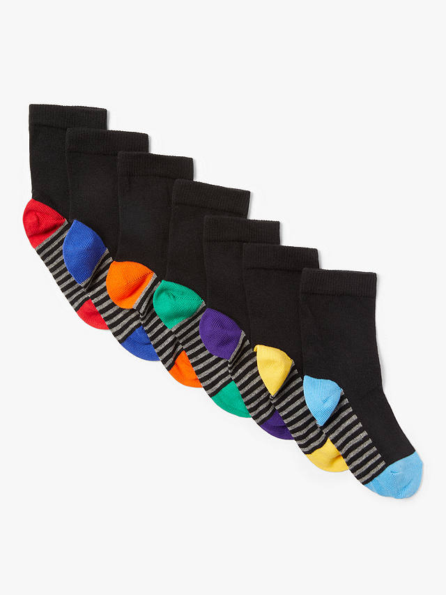 John Lewis ANYDAY Kids' Contrast Heel Socks, Pack of 7, Black