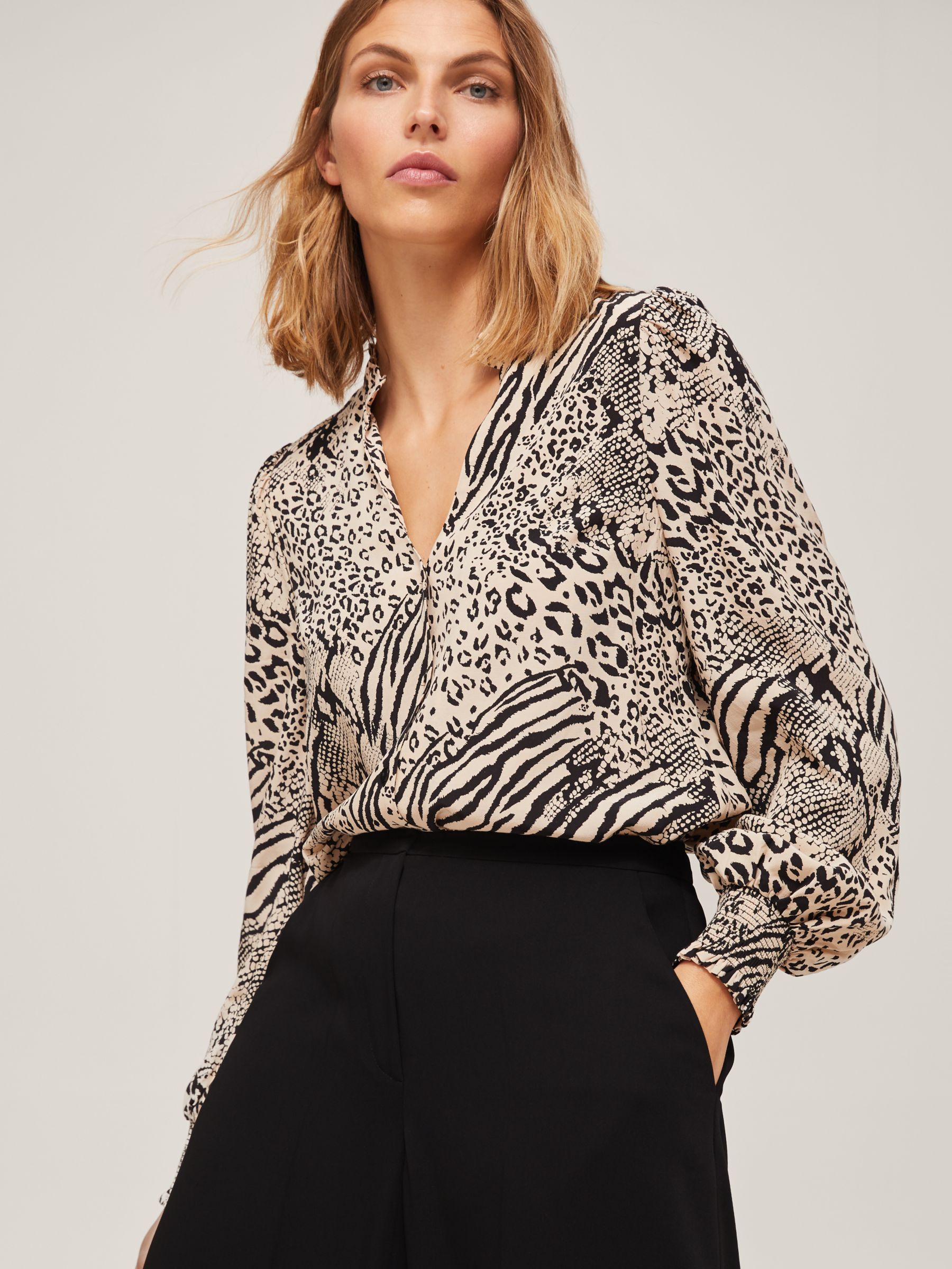 Somerset by Alice Temperley Mixed Animal Print Blouse, Neutral/Black