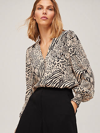 Somerset by Alice Temperley Mixed Animal Print Blouse, Neutral/Black