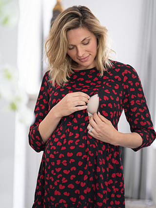 Seraphine Heart Print Maternity & Nursing Dress, Red