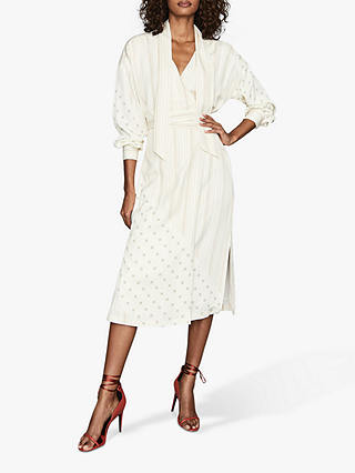 Reiss Romi Patched Print Belted Midi Dress, Ivory