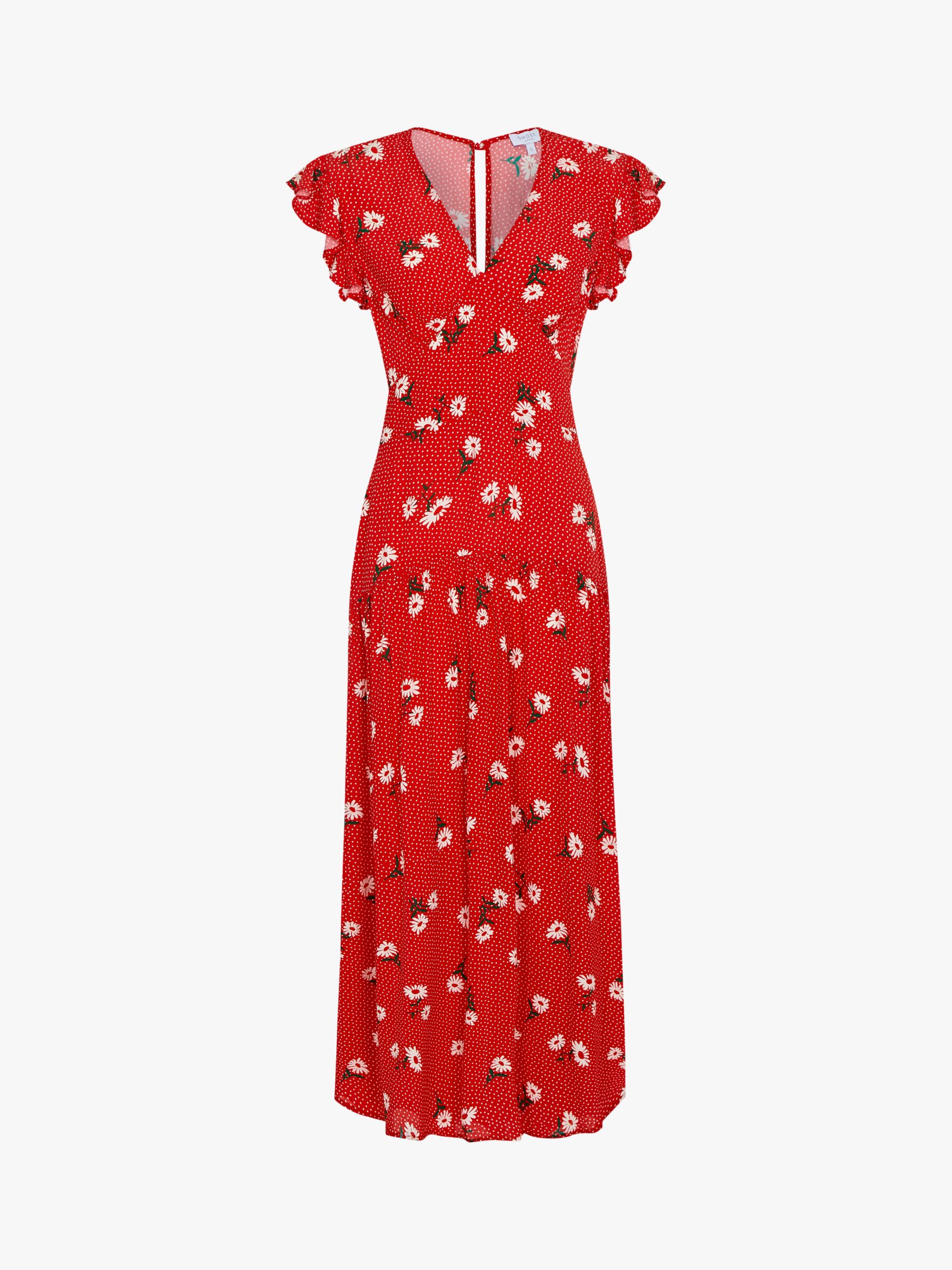 Ghost Alina Crepe Midi Dress, Dotty Doo Daisy, XXS