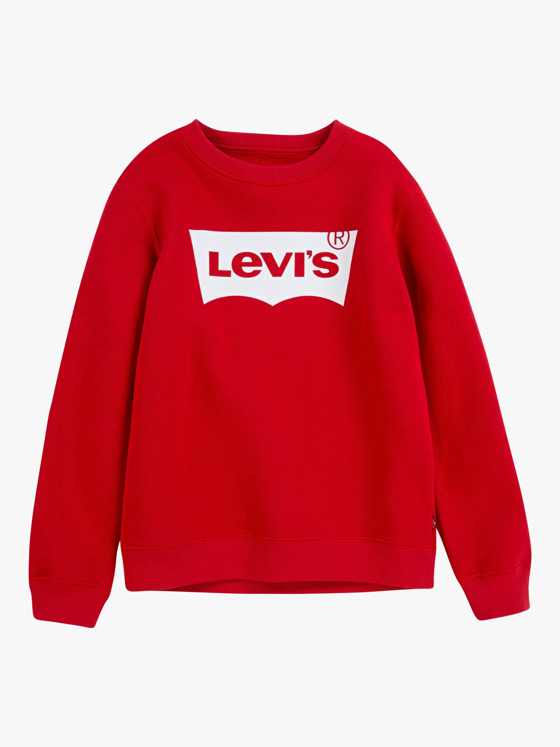 Levi's Kids' Crewneck Batwing Print Jumper, Red at John Lewis & Partners