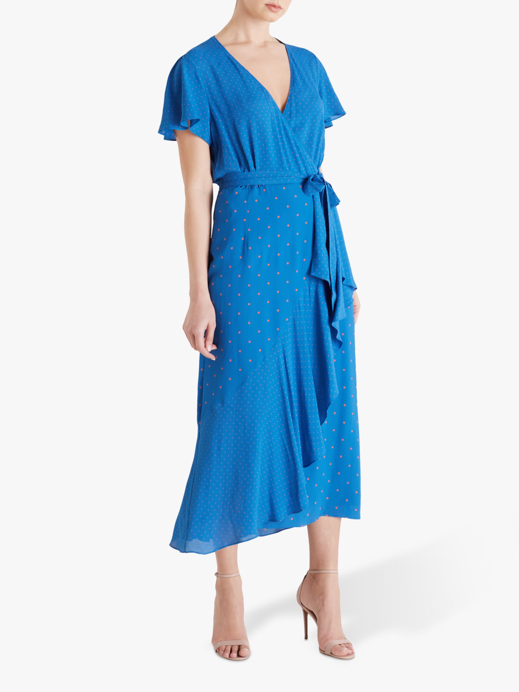Fenn Wright Manson Carla Wrap Dress, Blue/Apricot Spot