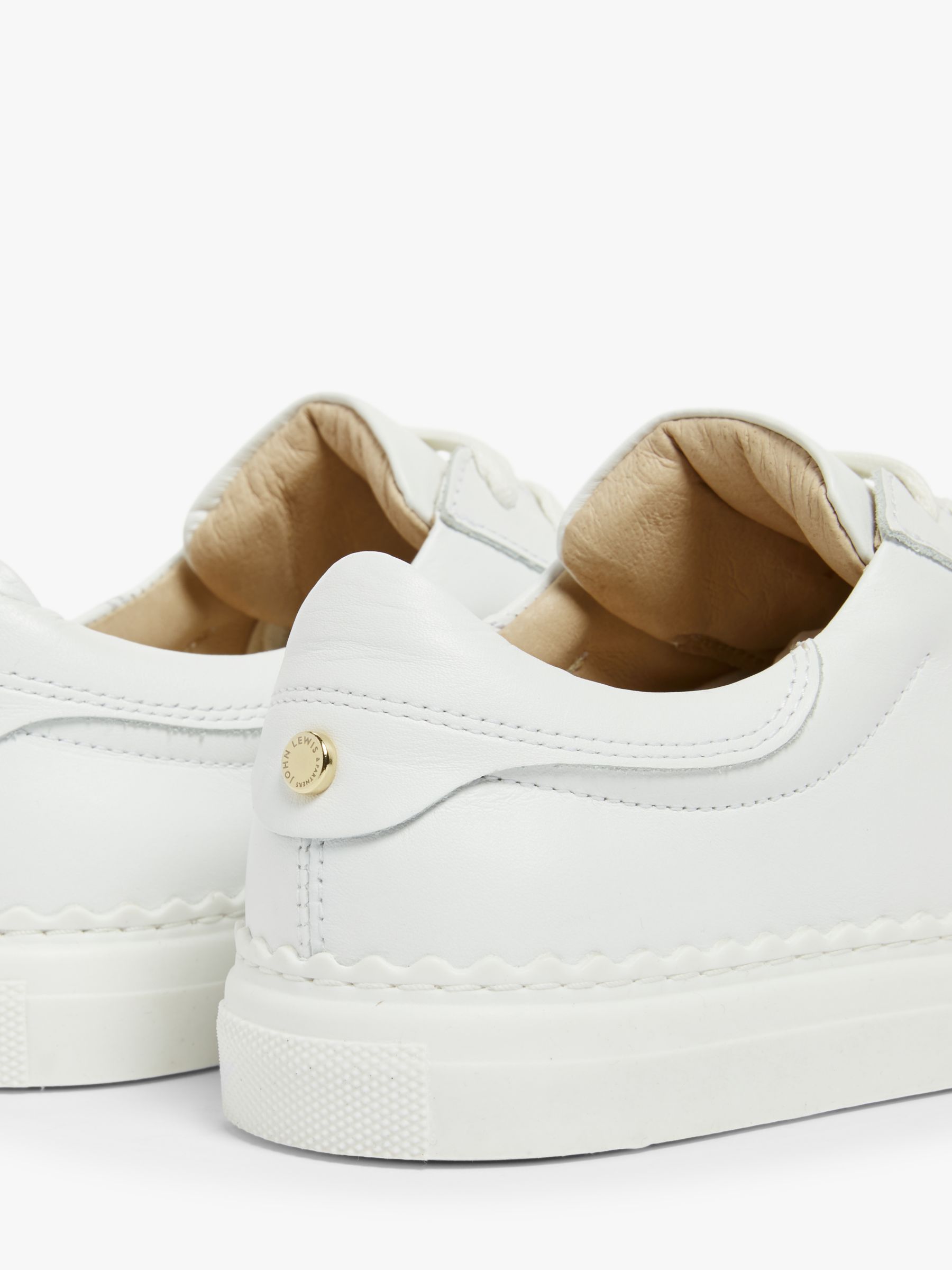 John Lewis Fiona Scalloped Detail Leather Trainers, White, 3