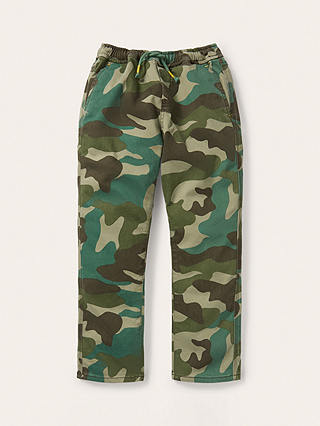 Mini Boden Kids' Relaxed Slim Pull-On Trousers, Green Camouflage