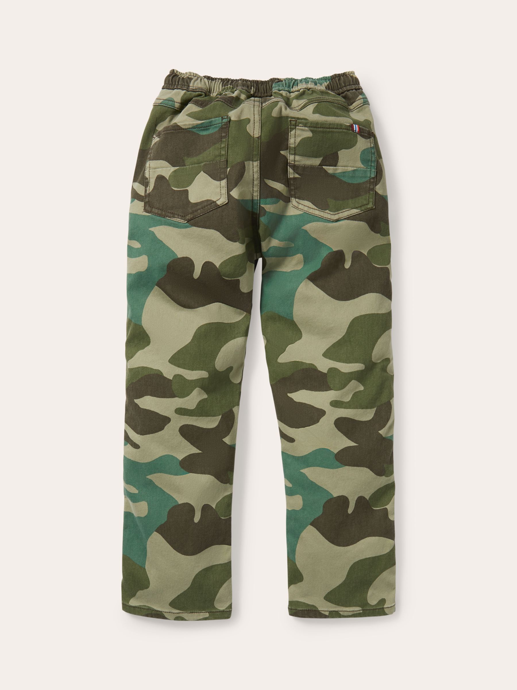 Mini Boden Kids' Relaxed Slim Pull-On Trousers, Green Camouflage at ...