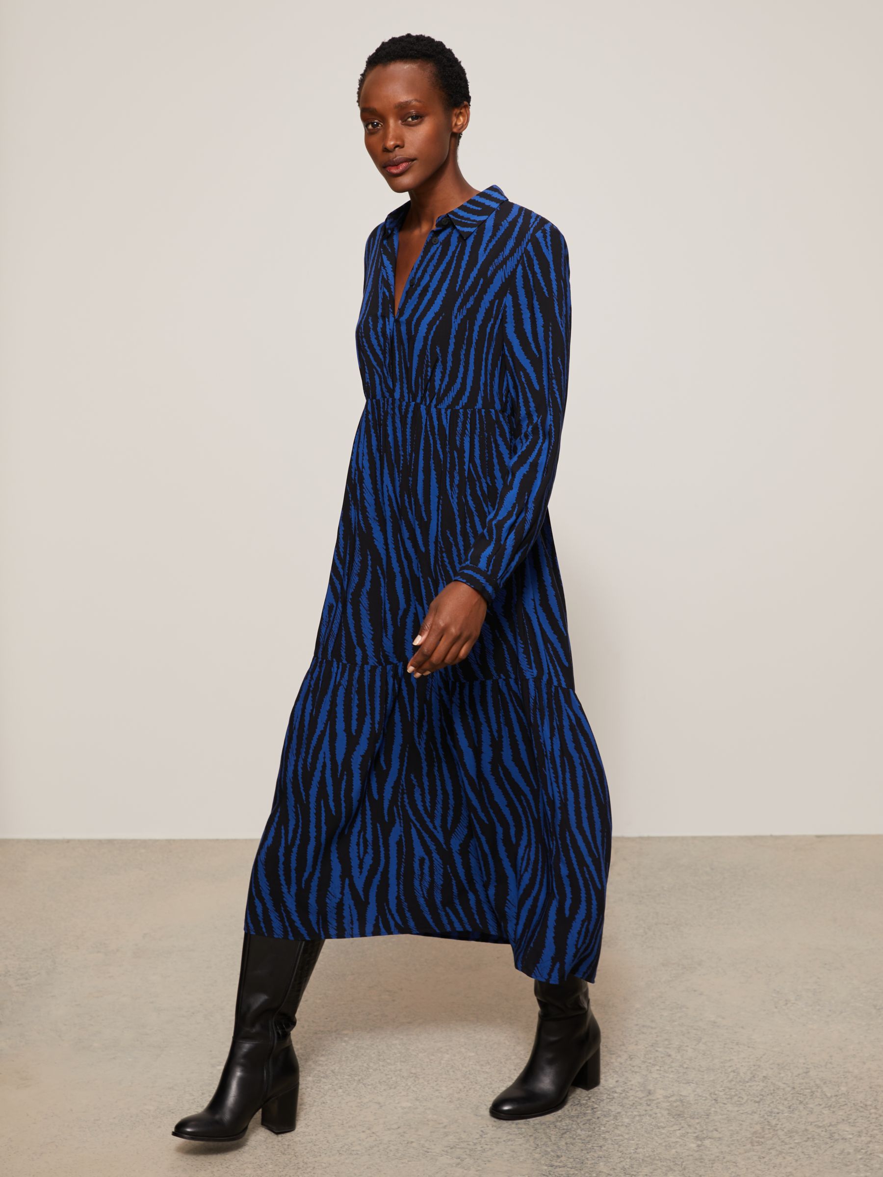 Download John Lewis & Partners Zebra Print Tiered Midi Dress, Blue ...