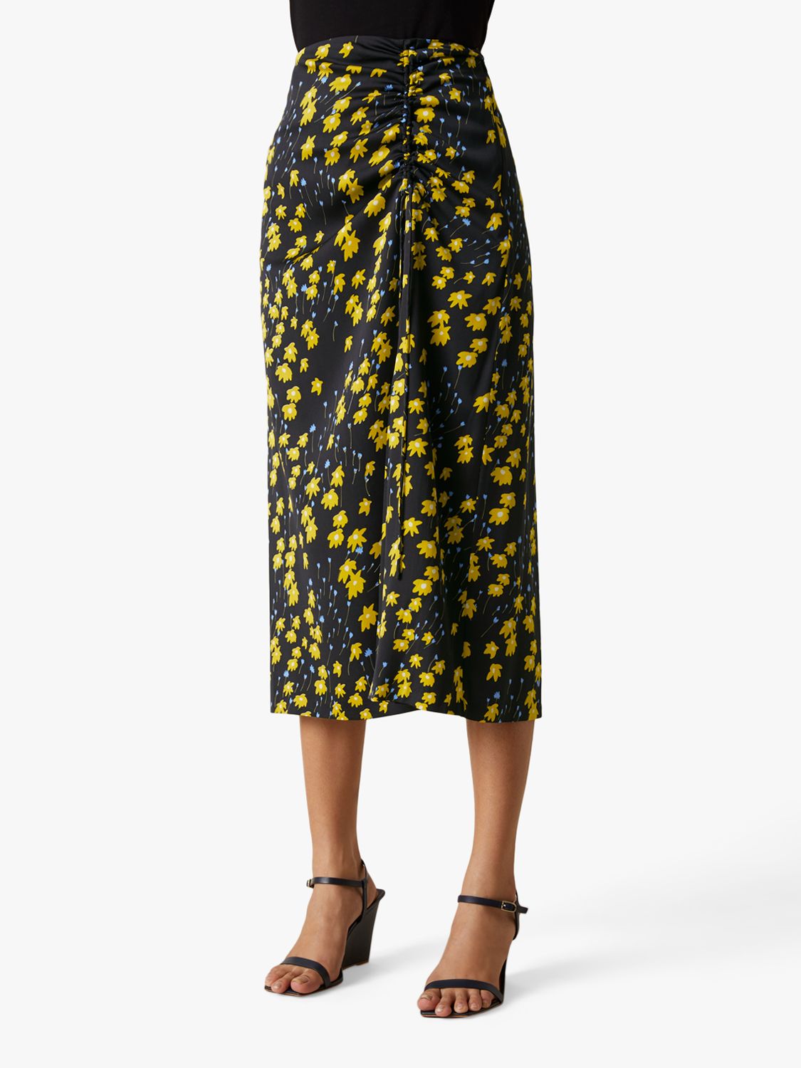 Jigsaw Drifting Floral Print Midi Skirt, Slate/Multi
