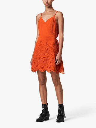 AllSaints Zariah Floral Lace Mini Dress, Orange