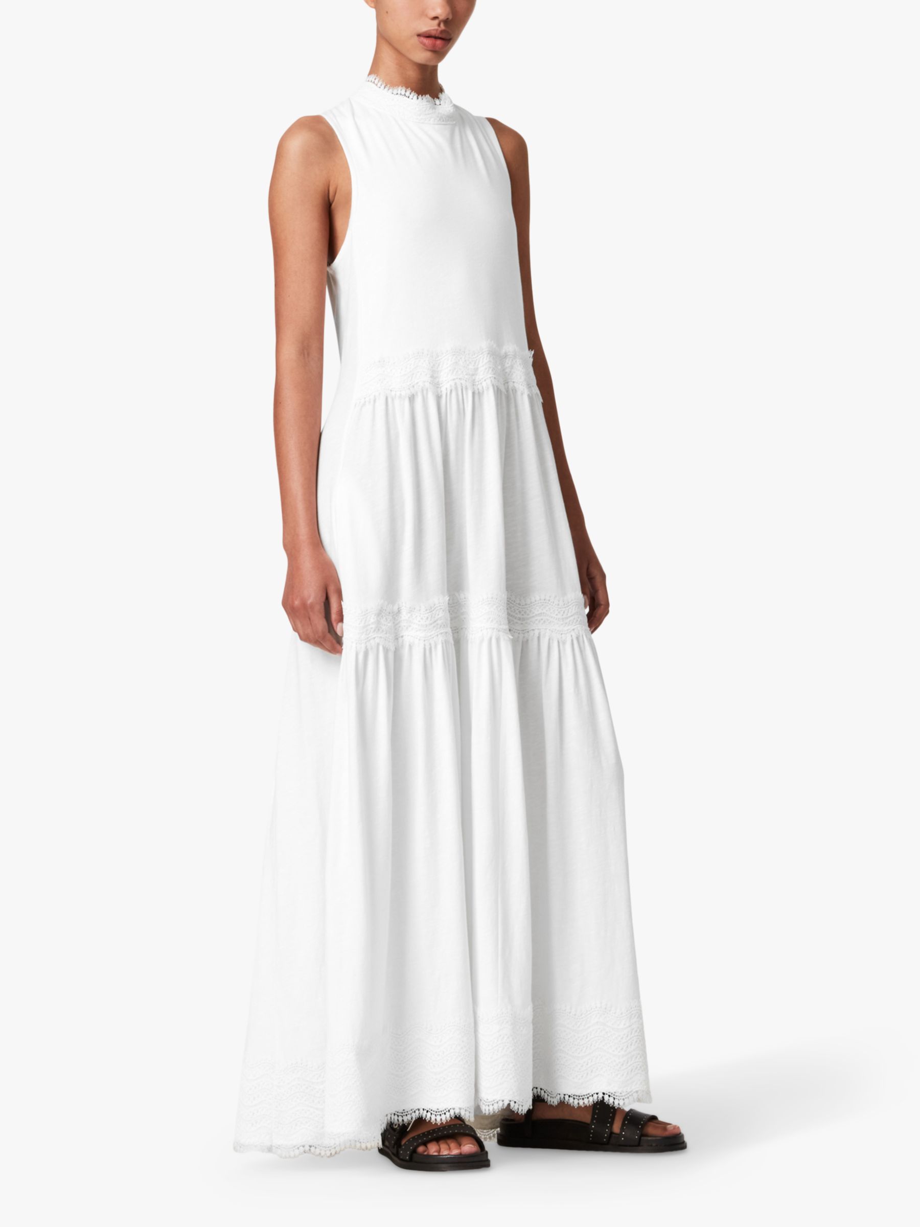 AllSaints Tier Maxi Dress, White, 8