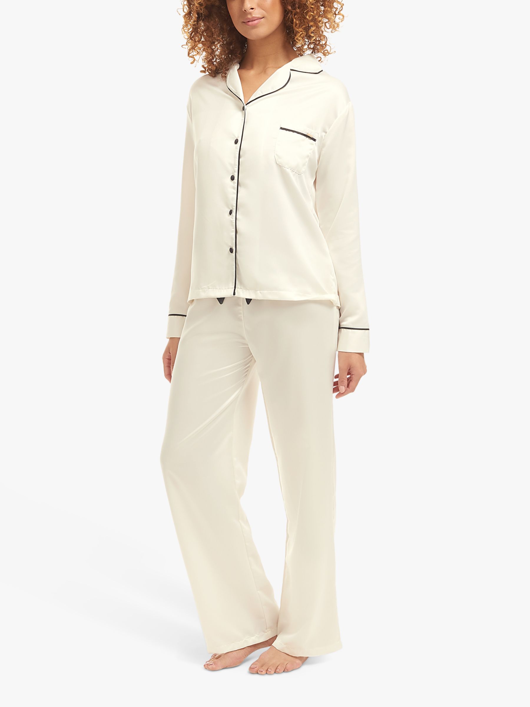 Bluebella Claudia Satin Trouser Pyjama Set, White, 8