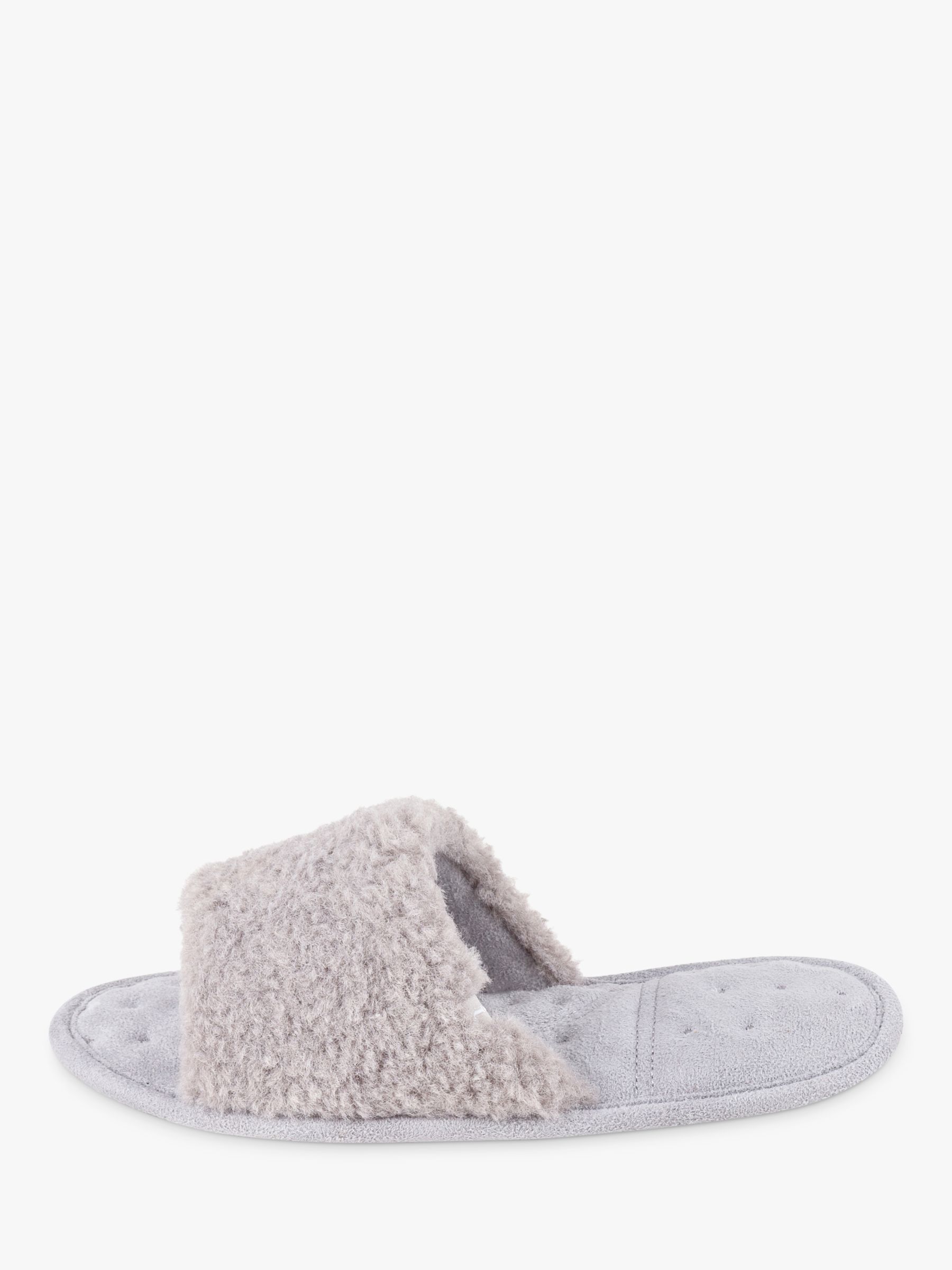 totes Textured Faux Fur Slider Slippers, Grey at John Lewis & Partners