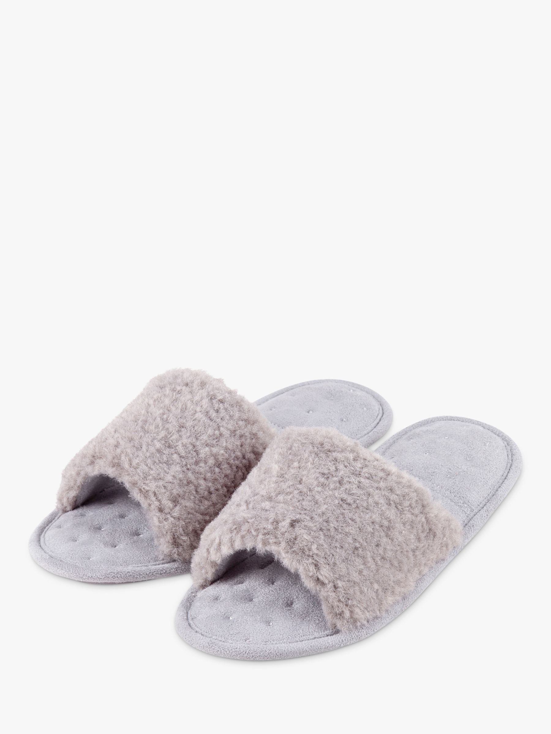 totes Textured Faux Fur Slider Slippers, Grey at John Lewis & Partners