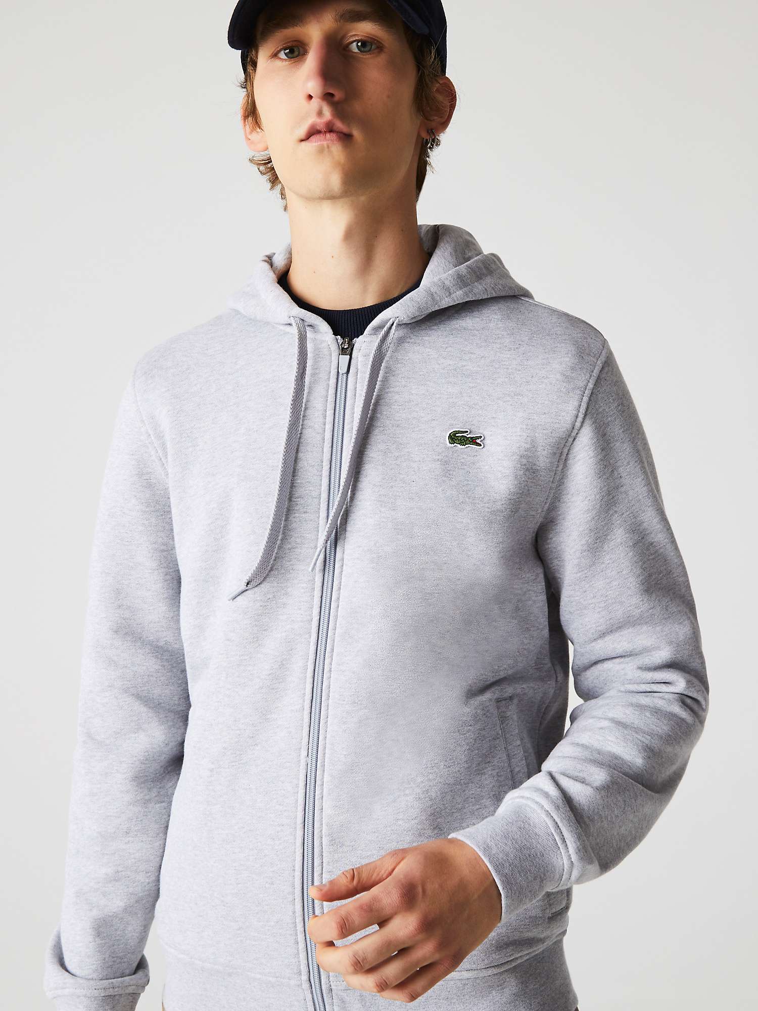 Lacoste Sport Hooded Lightweight Zip Through Sweatshirt, Grey at John ...