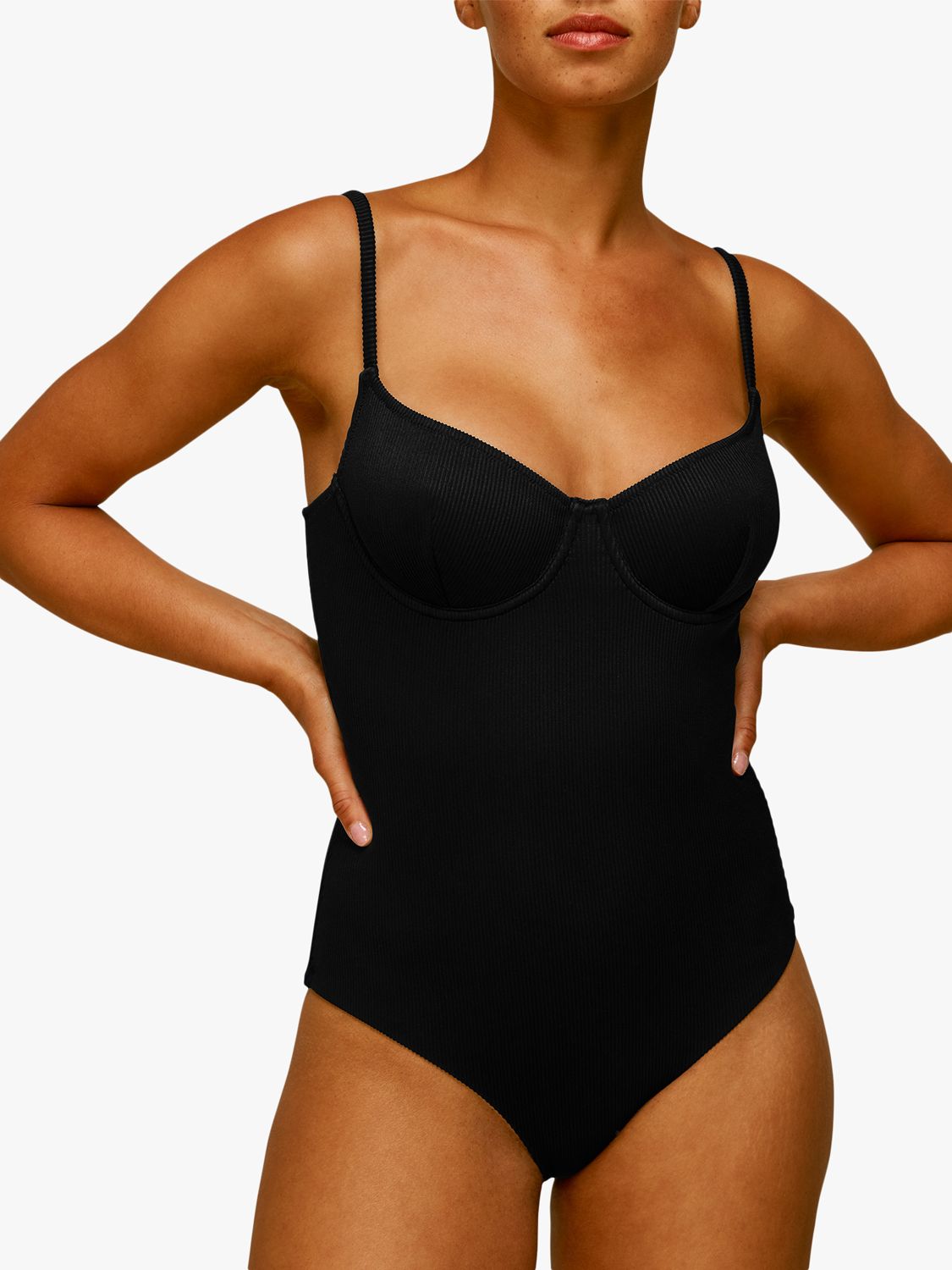 Whistles Ribbed Swimsuit, Black, 6