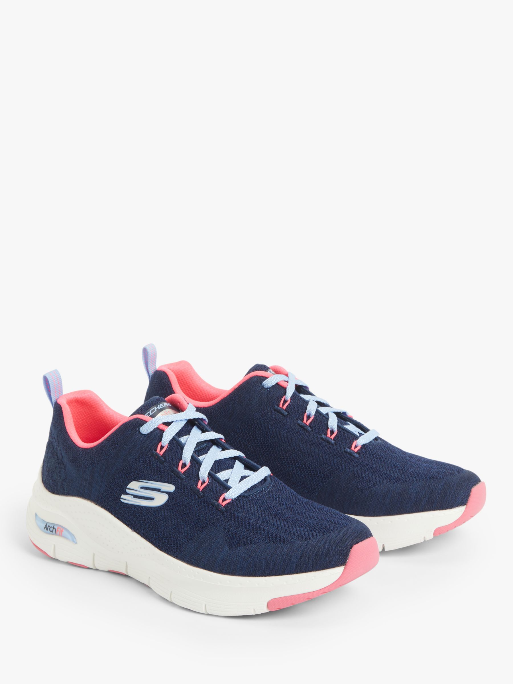 Skechers Arch Fit Wave Trainers, Navy/Pink at John Lewis & Partners