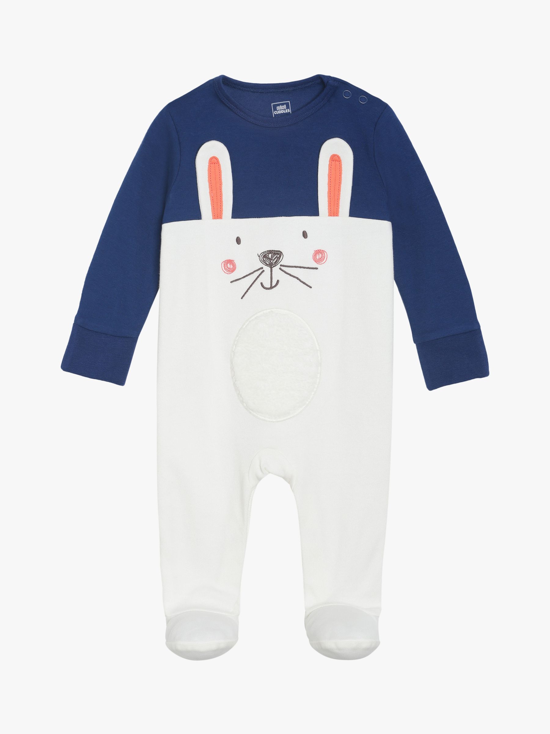 Mini Cuddles Baby Bunny Sleepsuit, Blue/White at John Lewis & Partners