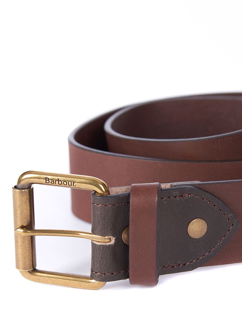 Barbour Contrast Leather Belt, Brown, M