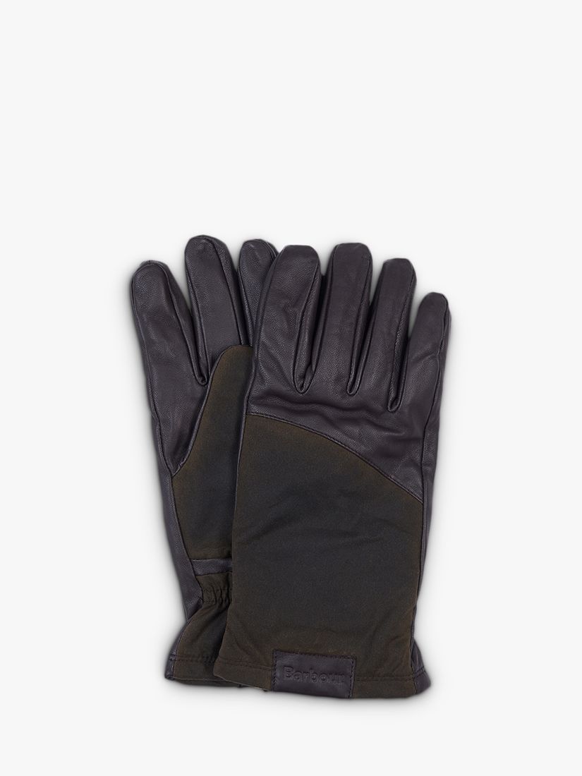 Barbour Hebden Waxed Cotton Leather Gloves, Brown