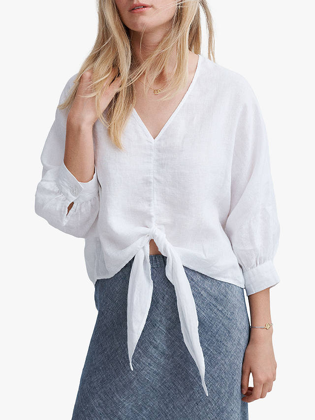 NRBY Anya Linen Tie Front Shirt, White