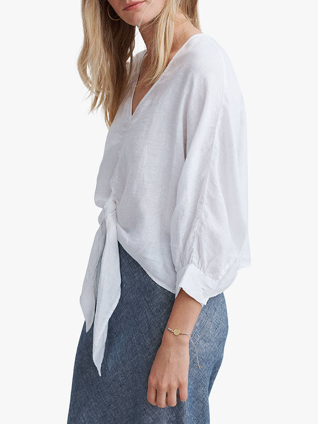 NRBY Anya Linen Tie Front Shirt, White