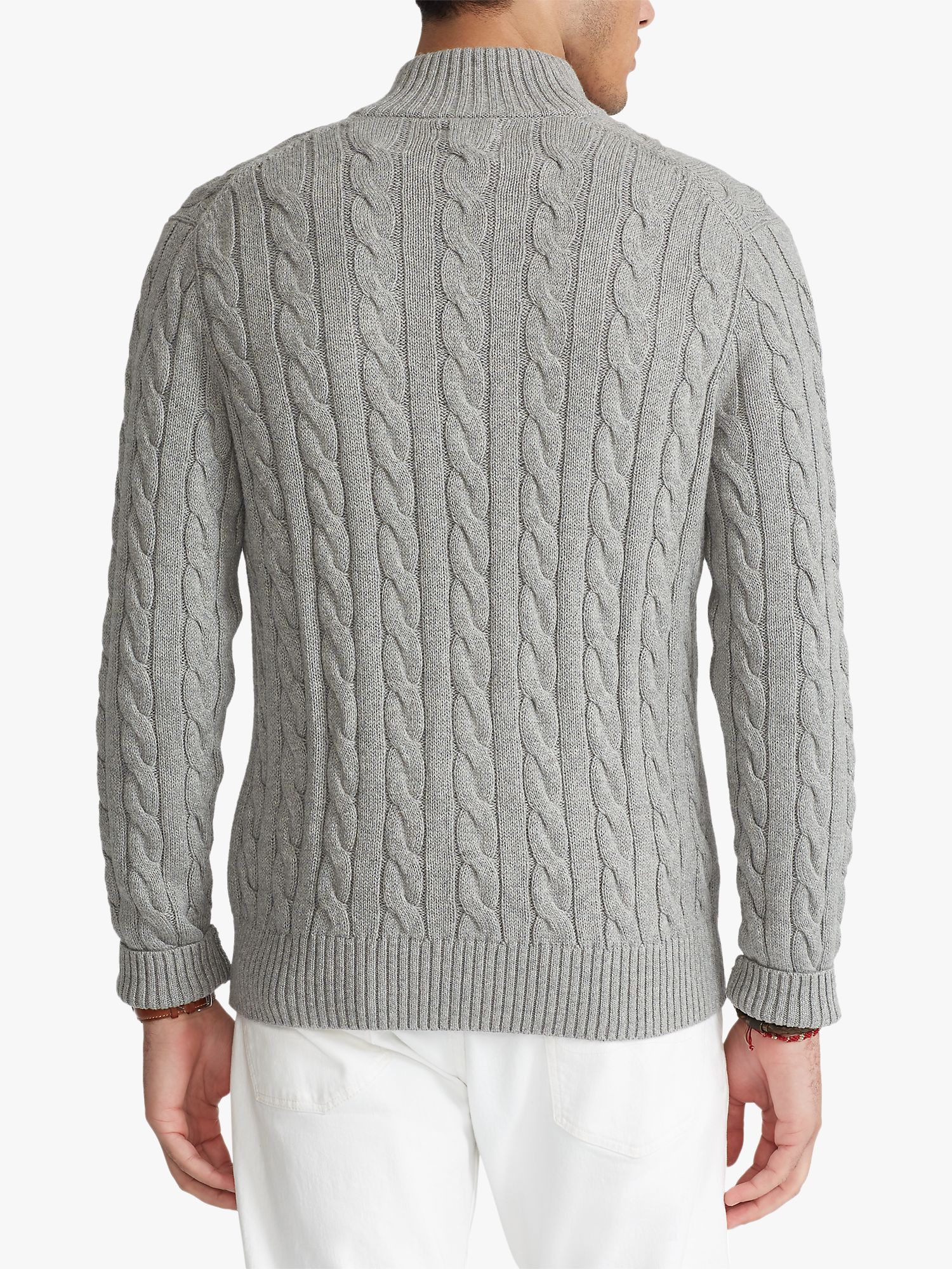 Polo Ralph Lauren Cotton Cable Knit Half Zip Jumper, Fawn Grey Heather ...