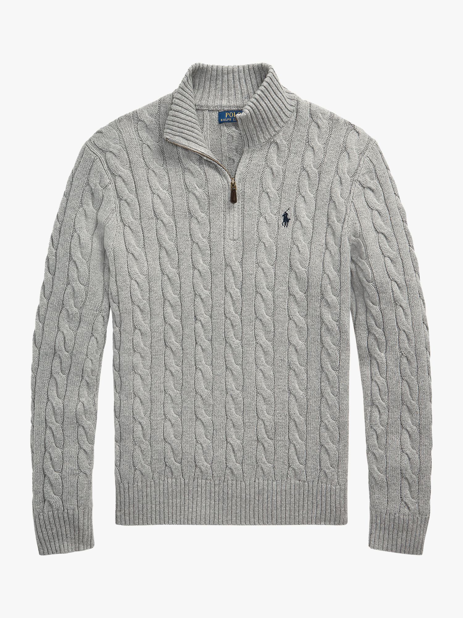 Polo Ralph Lauren Cotton Cable Knit Half Zip Jumper, Fawn Grey Heather