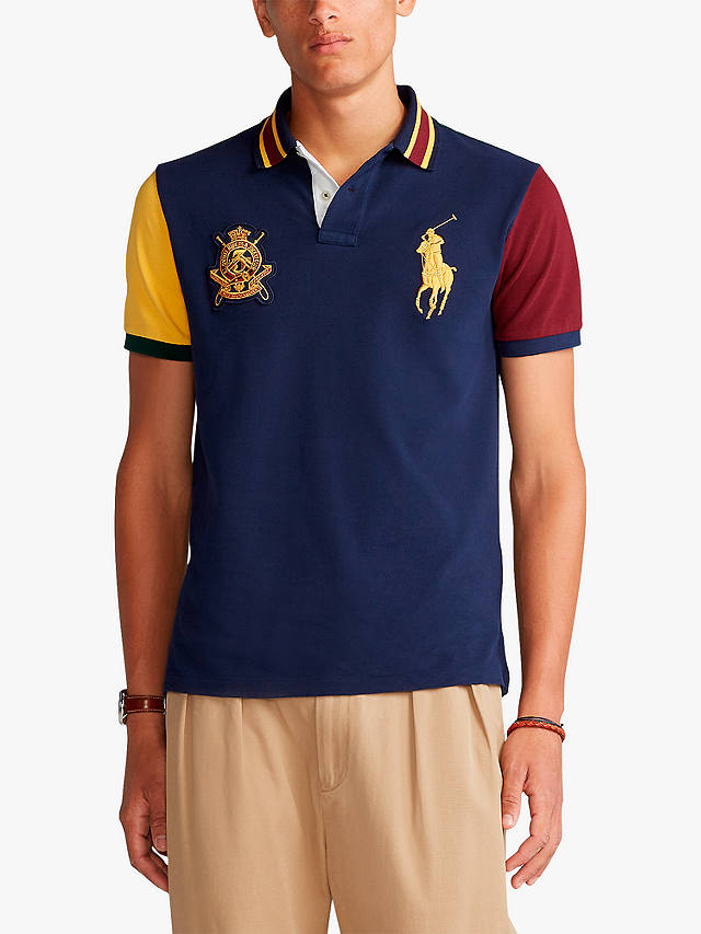 Polo Ralph Lauren Custom Slim Fit Mesh Polo Shirt, Cruise Navy/Multi at ...