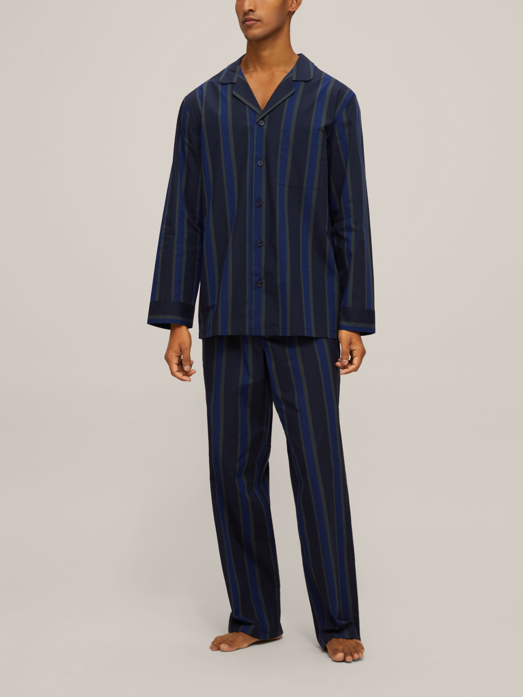 John Lewis & Partners Organic Cotton Bold Stripe Pyjama Set, Navy/Blue ...