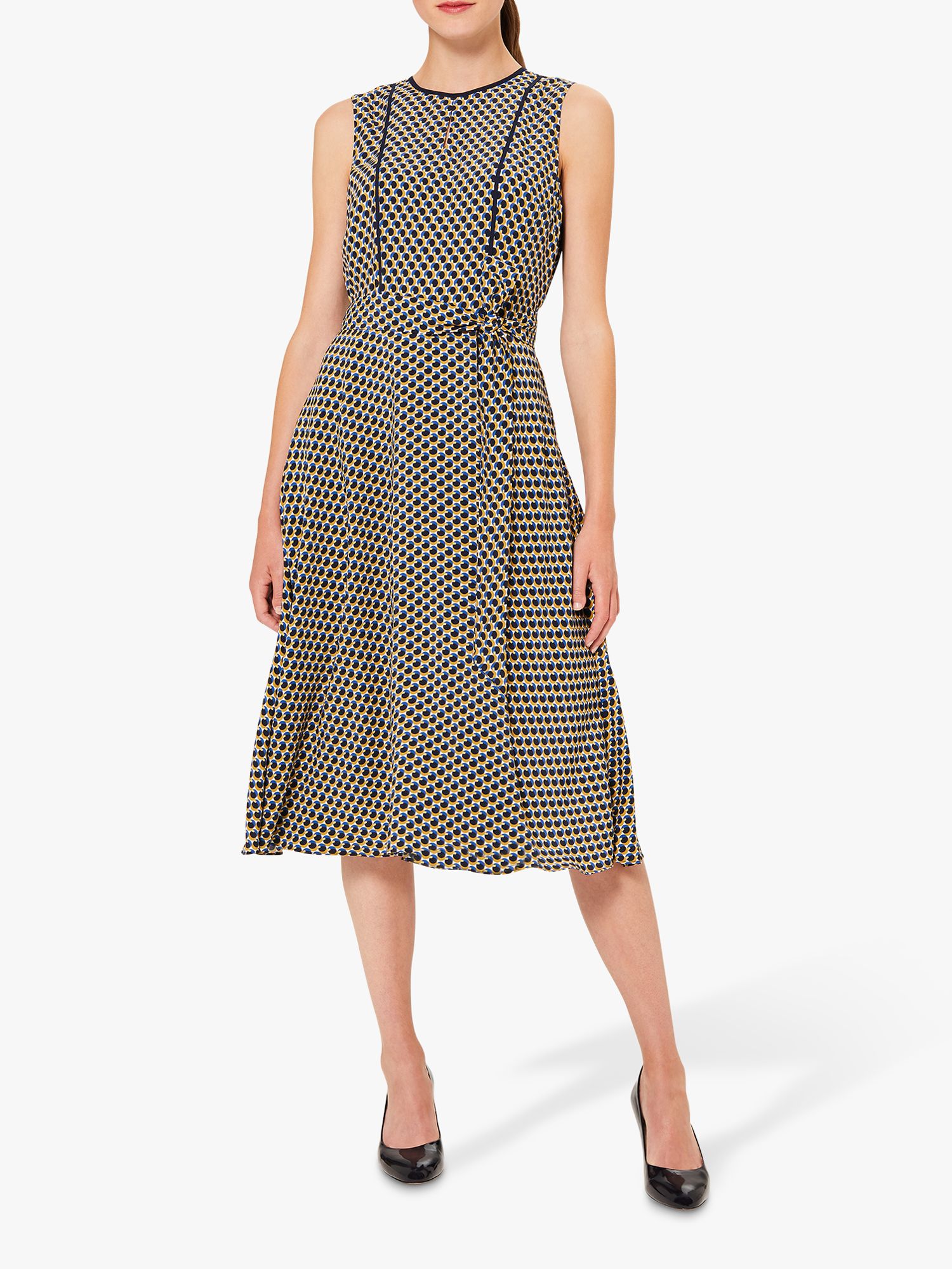 Hobbs Madeleine Geometric Print Flared Dress, Blue/Multi at John Lewis ...