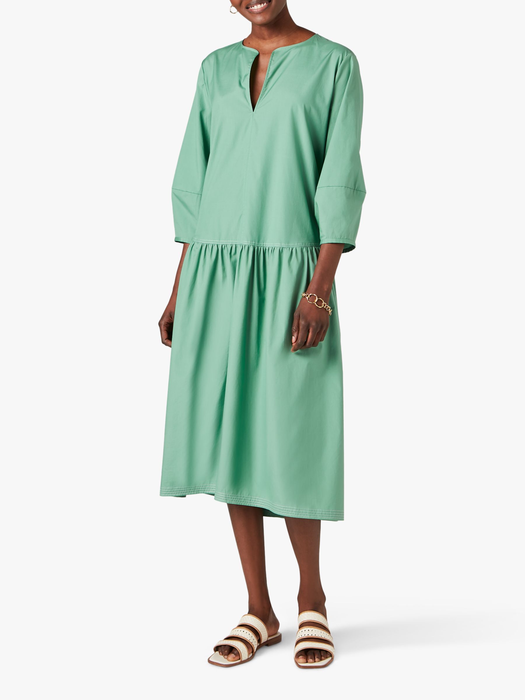 Jigsaw Cotton Poplin Midi Dress, Eden Green at John Lewis & Partners