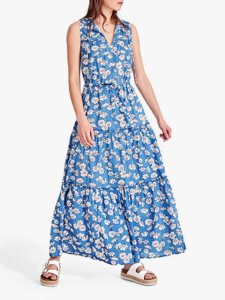 HUSH Bedelia Floral Print Maxi Cotton Dress, Blue