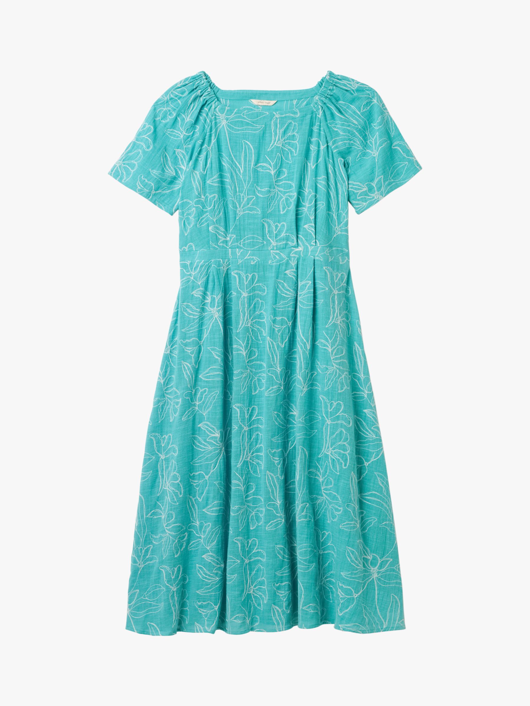 White Stuff Ebony Floral Embroidery Cotton Dress, Teal