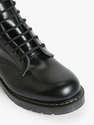 Solovair Made in England 8 Eyelet Hi Shine Leather Derby Boots, Black