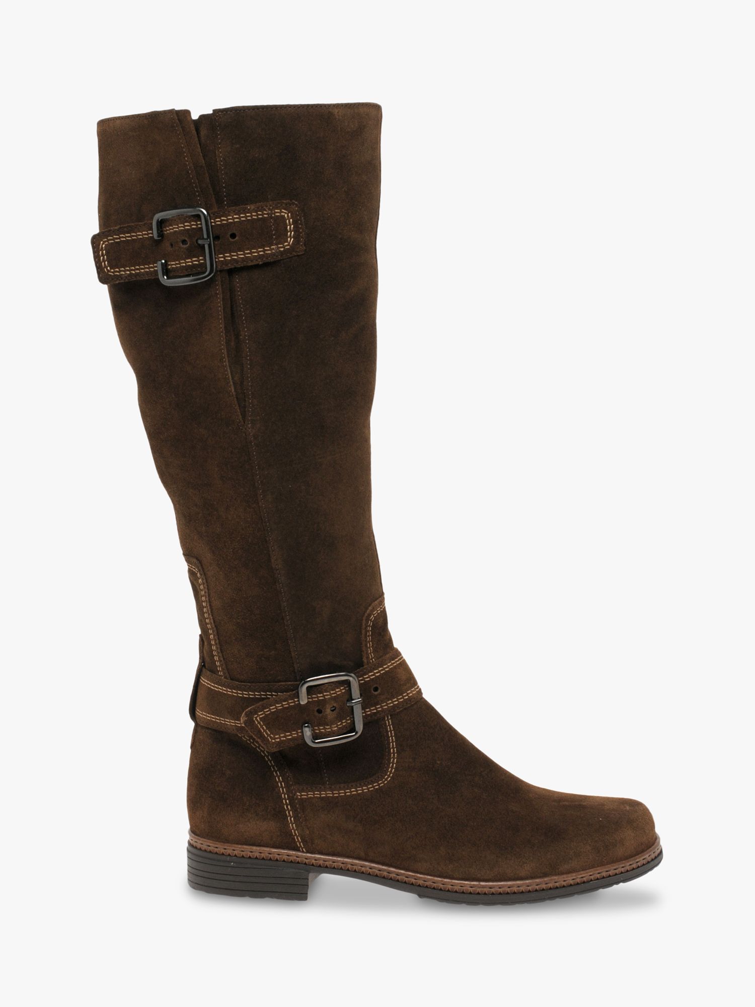 Gabor Nevada Suede Buckle Detail Knee High Boots, Whiskey