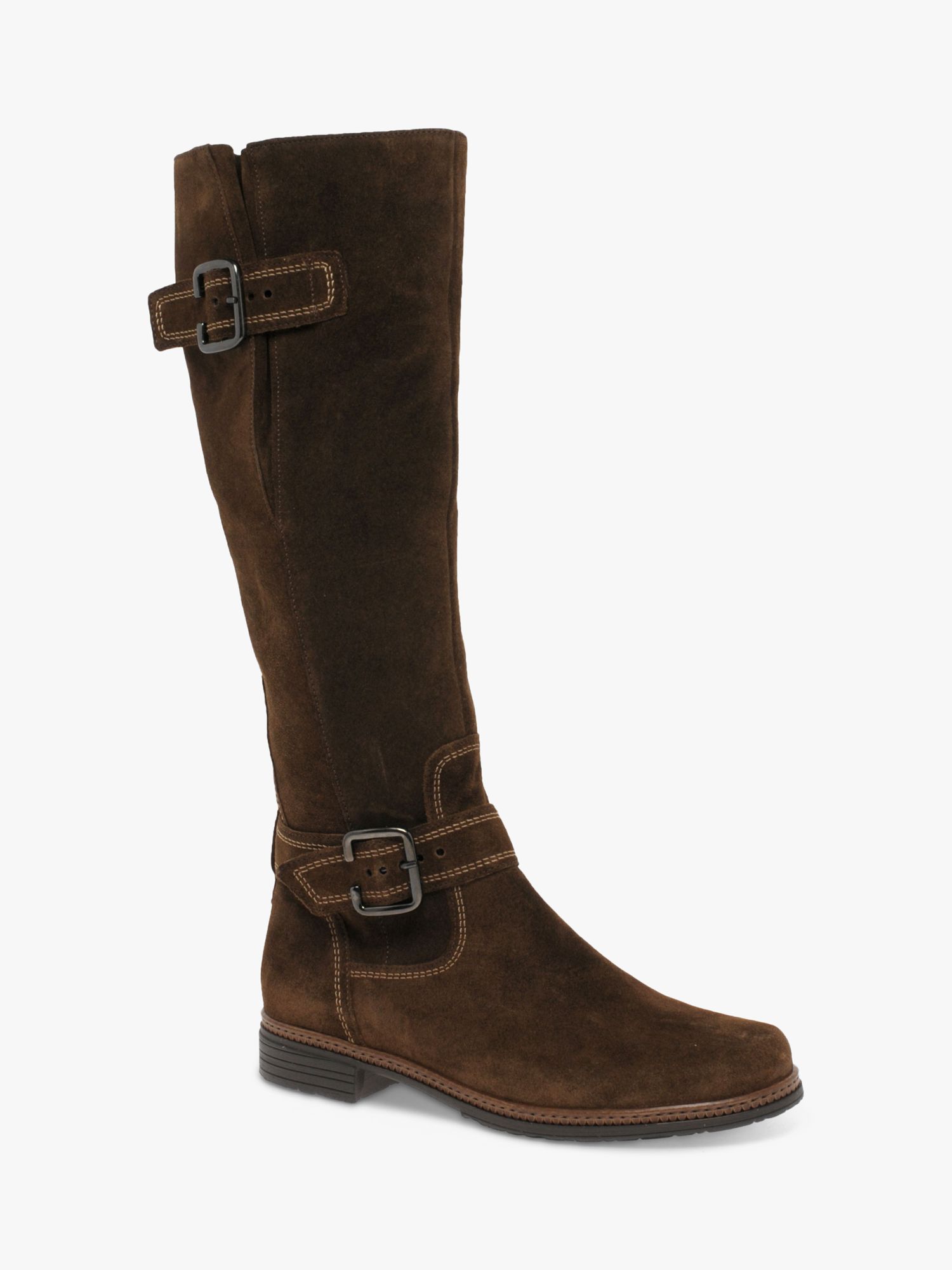 Gabor Nevada Suede Buckle Detail Knee High Boots, Whiskey