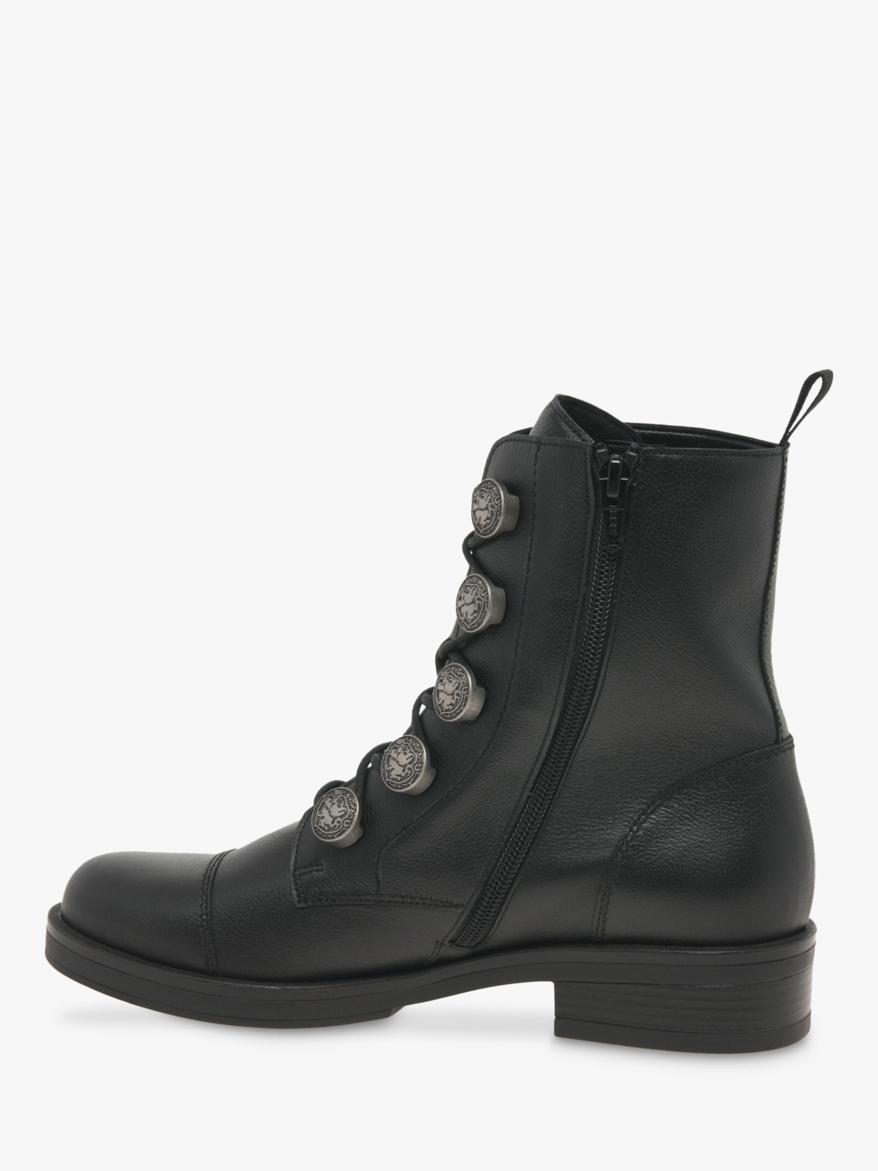 Gabor Lady Leather Military Button Ankle Boots, Black