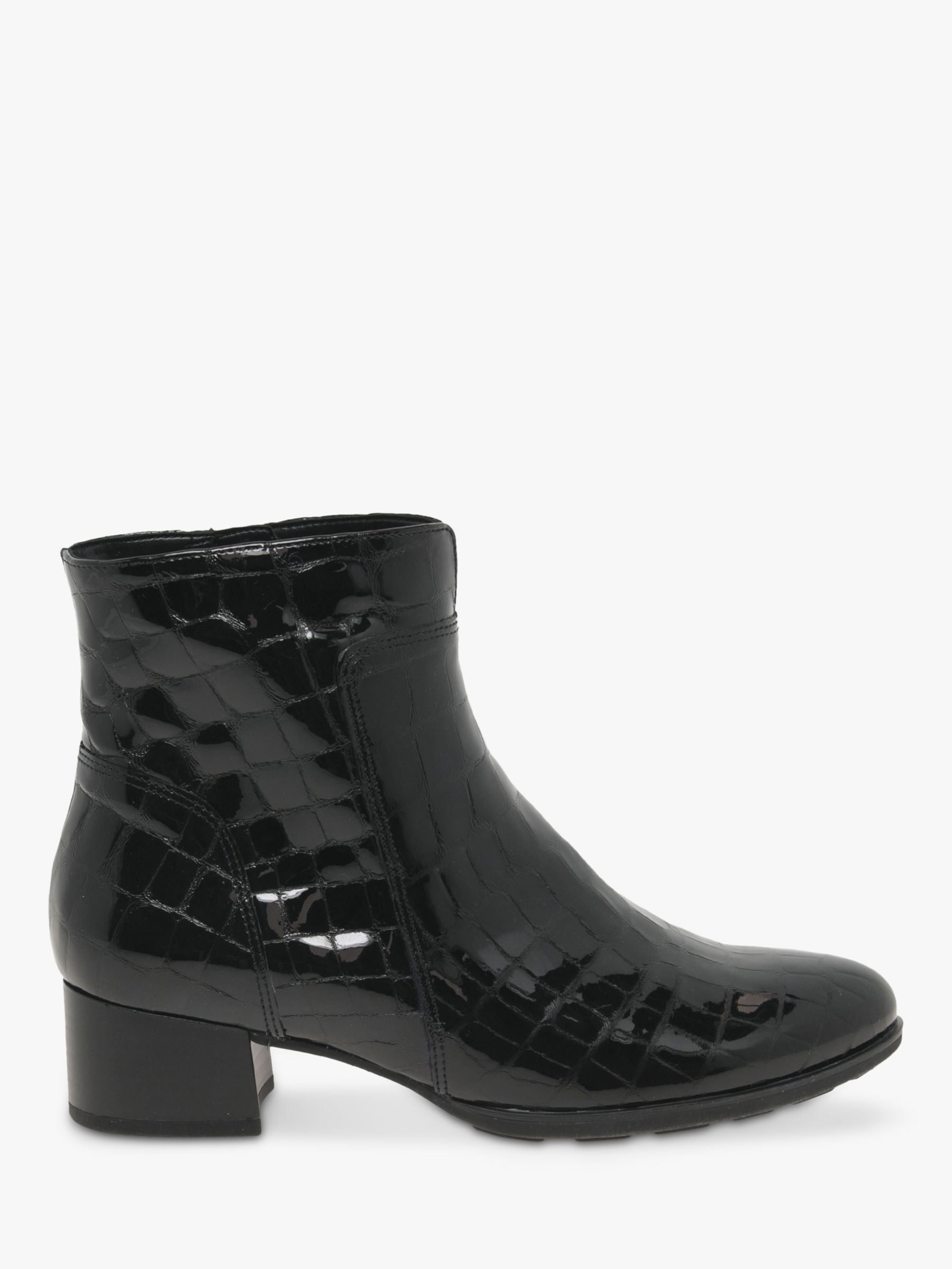 Gabor Delphino Patent Croc Leather Ankle Boots, Black at John Lewis ...